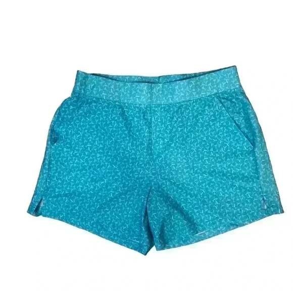 BCG Womens Medium Running Shorts Turquoise blue and white Margarita Print - Picture 1 of 8